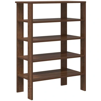 Image of vidaXL Brown Oak Shoe Rack 61x32x87.5 cm Engineered Wood Storage Organizer with Shelves for Entryways and Hallways