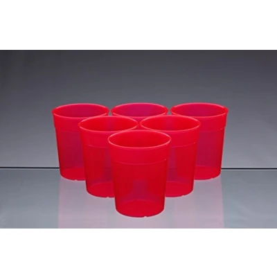 Image of AIOS Dishwasher Safe Stackable Neon Red Plastic Cups/Beakers/Tumblers 250ml (Set of 6)