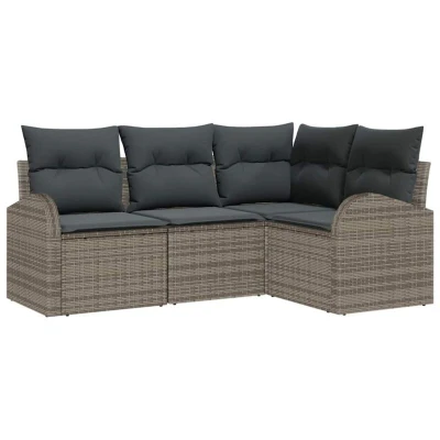 Image of vidaXL 4 Piece Garden Sofa Set with Cushions Grey Poly Rattan