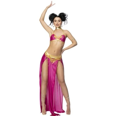 Image of Smiffys Fever Slave Princess Costume Bralette, Skirt, Choker &amp; Arm Wrap, Fancy Dress, Dress Up Costumes