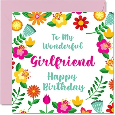 Image of Fun Birthday Cards for Girlfriend Wonderful Female Cute Happy Card from Boyfriend Partner, Gift, 145mm x Anniversary Floral Greeting