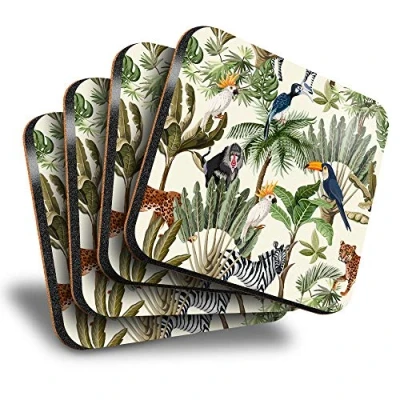 Image of Destination Vinyl ltd Great Coasters (Set of 4) Square Exotic Tropical Botanical Pattern Drink Glossy Coasters/Tabletop Protection for Any Table Type #21511