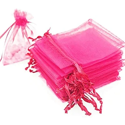 Image of 100pcs Organza Gift Bags by Organicguru Luxury Jewellery Xmas Wedding Party Birthday Candy Favour Anniversary (Hot Pink, 7 x 9 cm)