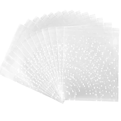 Image of Tsathoggua 200 Pcs Clear Cellophane Bags, Cookie White Polka Dot Packaging Bag Plastic Small Sweet Bags for Bakery, Cookie, Candies, Gift (7 x 7+3 cm)
