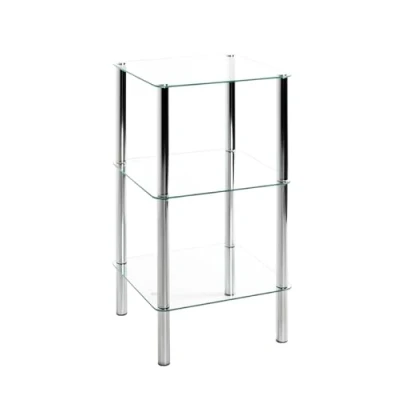 Image of HAKU Mobel Rack Chrome, Metal, Tempered Glass Size: W 39 cm X H 77 D cm, Style: Modern