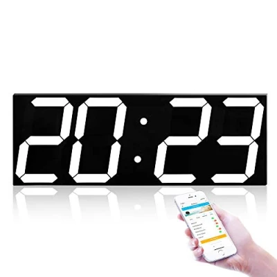 Image of Redlution Remote Control Large WIFI Digital Wall Clocks with Snooze Alarm, Calendar and Thermometer, Countdown for Home/Living Room/School