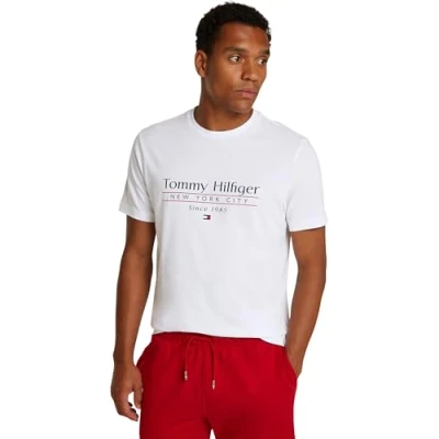 Image of Tommy Hilfiger Center Stack Print Tshirt, Men&#039;s, Size: Medium, White