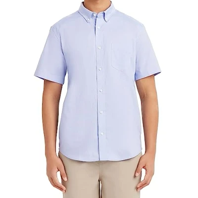 Image of Nautica Men&#039;s School Uniform Short Sleeve Performance Oxford Button Down Shirt, Ox Blue, S