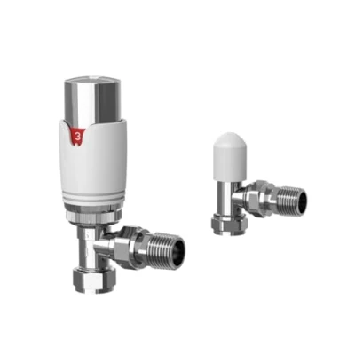Image of Plumb Bliss Modern Thermostatic TRV Valve (15mm x 1/2&quot;) Angled with Lockshield (1)