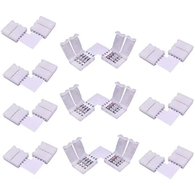 Image of LitaElek 10pcs RGB 5050 LED Strip Corner Connector 10mm 4 pin Tape L Shape Splitter Ribbon Right Angle Adapter for SMD Strip, White