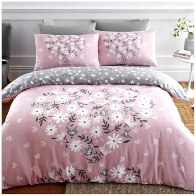 Image of GC GAVENO CAVAILIA Easycare Floral Single Duvet Cover Set With Pillow Case Heart Bedding Sets Reversible Ditsy Flowers Quilt Blush Pink
