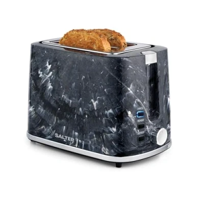 Image of Salter EK5832BMA Marble 2 Slice Toaster Wide Slots, Extra Thick Bread, 7 Browning Levels, Removable Crumb Tray, Unique Effect*, Defrost, Reheat, Cancel, Self Centring, 900W, Black