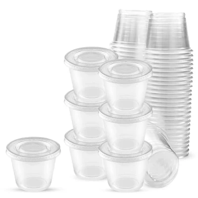 Image of CHEF ROYALE 200 Shot Glasses Disposable Plastic with Clear lids 30ml Ideal for All Events (200, 30ml)