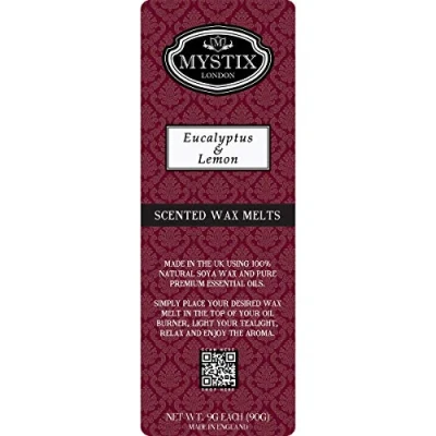 Image of Mystix London Eucalyptus &amp; Lemon Wax Melts Clamshell 90g (10 Cubes) 100% Natural SOYA Long lasting Fragrance for Aromatherapy Soothing Atmosphere