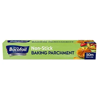 Image of Professional Non Stick Baking Parchment Paper Premium Quality Greaseproof Fridge &amp; Freezer, Microwave and Oven Safe (up to 220C) 450mm x 50m Pack of 1