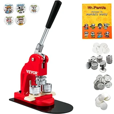 Image of VEVOR Red Button Maker Machine, 32 mm (1.25 inch) Badge Punch Press Kit, Children DIY Gifts Pin Maker, Making Supplies with 500pcs Parts &amp; Circle Cutter Magic Book