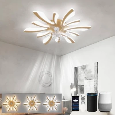 Image of LJX Ceiling Fans with Lamps and Remote 78cm LED Lights Work Alexa Google Assistant Silent Timer 6 Speed Reversible Fan Lighting for Bedroom Living Room, Gold