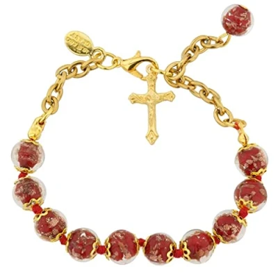 Image of GlassOfVenice Murano Glass Sommerso Rosary Bracelet Red