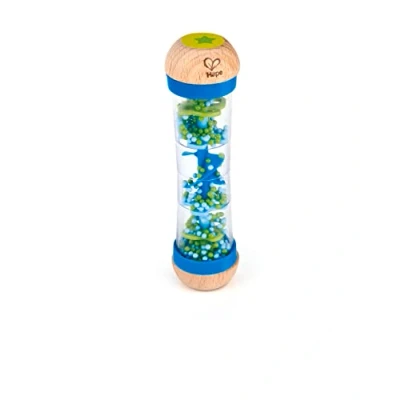 Image of Hape Rainmaker Mini Rattle Wooden Toy, Blue, 2.24 x 8 inches