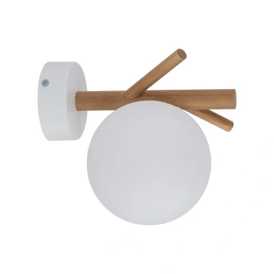 Image of Sheron Globe Wall Lights Wood, White Shade 1xG9