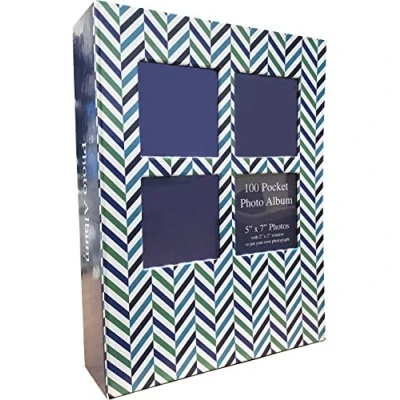 Image of Tallon Slip In Designer Photo Albums Hold 100 5&quot; x 7&quot; Photos Keepsake (Blue Chevrons)