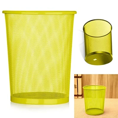 Image of ARA CHOICE Colourful Metal Mesh Waste Bin Rubbish Paper Net Basket Home Office Durable and easy to use Recycling for Bedrooms Multi Colour. (Yellow)