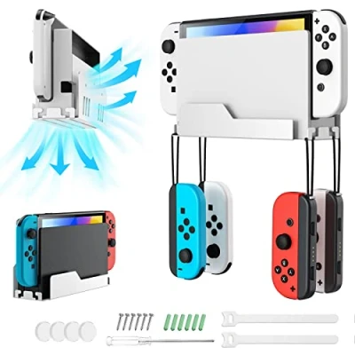 Image of MoKo Wall Mount for Nintendo Switch/Switch OLED, Metal Bracket with 4 Joy Con Hooks, Airflow Gap Design Fast Heat Dissipation, Safely Store Your Switch Near or Behind TV, White