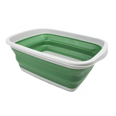 Image of SAMMART 10L Collapsible Tub Foldable Dish Portable Washing Basin Space Saving Plastic Washtub (Grey/Dark Sea Green, 1)