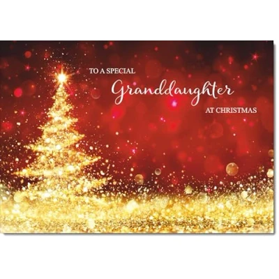 Image of doodlecards Granddaughter Christmas Card Gold Abstract ChristmasTree Medium Size for with Plain Envelope