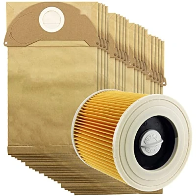 Image of Spares2go Hoover Bags and Pleated Filter for Karcher Vacuum Cleaners (Cartridge + 20 Bags)