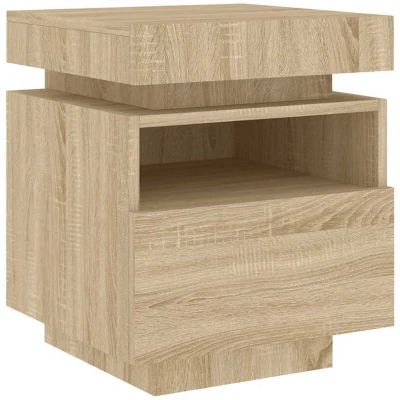 Image of vidaXL Bedside Cabinet with LED Lights Sonoma Oak 40x39x48.5 cm