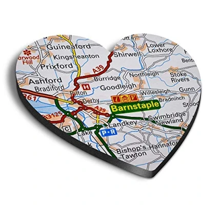 Image of 1 x Heart MDF Magnets Barnstaple England Travel Map UK 44223