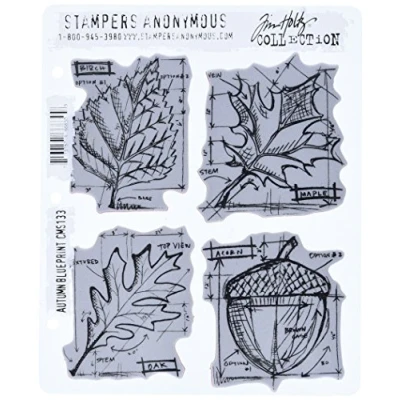 Image of Stampers Anonymous CMS 133 Tim Holtz Cling Mounted Stamp Sets Autumn Blueprint Rubber
