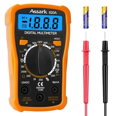 Image of Digital Multimeter Voltage Tester, Assark 2000 Counts Measure AC DC Current, Meter Tester Test Volt Ohm Amp Diode Continuity,Resistance,Backlit LCD Display,Data Hold Function