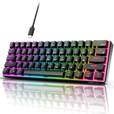 Image of RK ROYAL KLUDGE RK61 QMK/VIA Custom 60% Mechanical Keyboard, Wired Gaming Keyboard Programmable 61 Keys RGB Backlit Ultra Compact Hot Swappable US Layout（Brown Switch，Black）