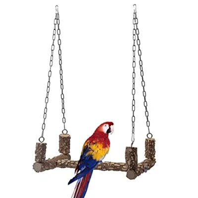 Image of Limtula Bird Toys Wooden Perch For Large Birds Natural Wood Parrot Swing Chew Toy Easy To Install African Greys Mini Macaws Cockatiels Parakeets Lovebirds Conure Parrots