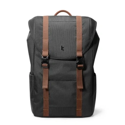 Image of tomtoc 13 15.6 inch Flap Laptop Backpack, Vintage Unisex Lightweight, Water Resistant Travel Casual Daypack, Work pack Rucksack for Laptop, 22L, Black
