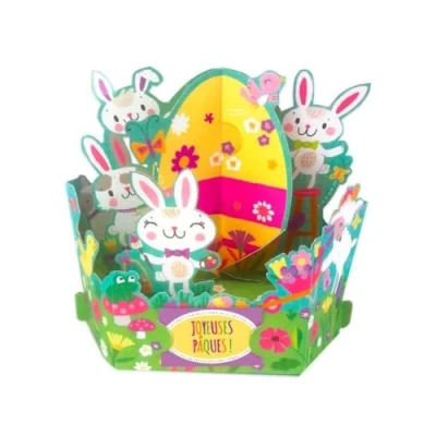 Image of Draeger Paris Pop Up Greeting Card, 3D Card with Envelope &quot;Joyeuses Pâques&quot; Egg and Rabbits Size 18 x 11,5 cm
