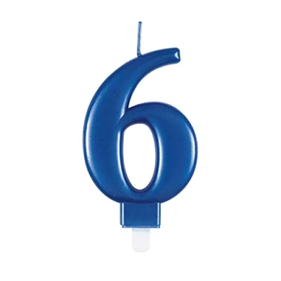 Image of Dazzling Metallic Blue Number 6 Birthday Candle Perfect Cake Topper for Unforgettable Milestones 1 Pc