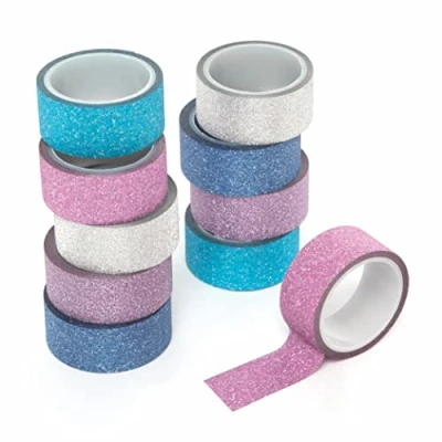Image of Baker Ross FE718 Winter Glitter Tape Pack of 10, Decorative Tape, Art and Craft Supplies, Ideal for Kids Arts Crafts Projects