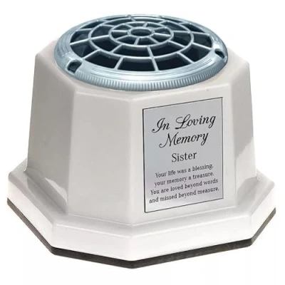 Image of White Graveside Memorial Flower Vase with Silver In Loving Memory Plaque (Sister)