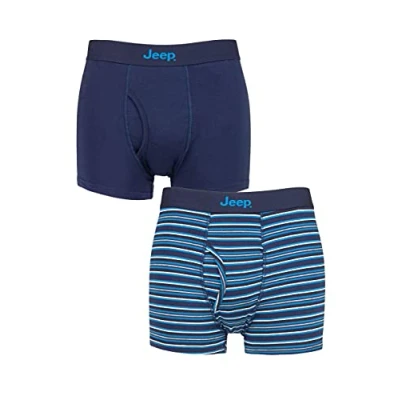 Image of Mens 2 Pack Jeep Plain and Striped Cotton Keyhole Trunks Navy / Stripe XL