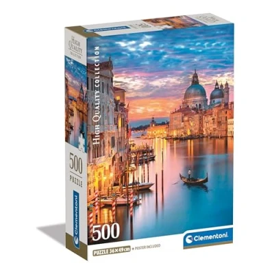 Image of Clementoni Jigsaw Puzzle Collection Lighting Venice 500 Pieces Poster Included, For Adults 14 99 Years, Gift Men/Women, City, Landscape Italy, Made In 35542