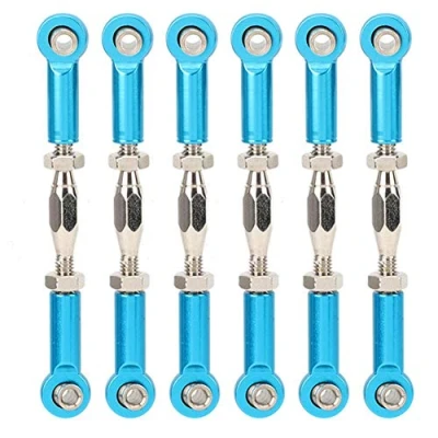 Image of RC Pull Rod, 6Pcs Adjustable Servo Links Tie Rod Aluminum Alloy Turnbuckle Linkage Set for Hobby Car Model(Blue)