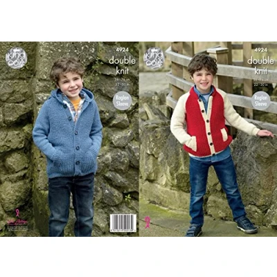 Image of King Cole Boys Double Knitting Pattern Childrens Raglan Sleeve Jacket &amp; Hoodie (4924) Multicolor,22&quot; 30&quot; chest