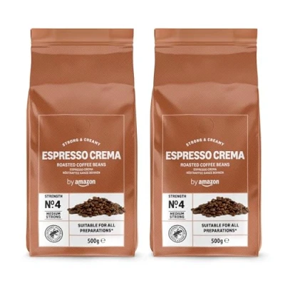 Image of by Amazon Espresso Crema Coffee Beans, Light Roast, 1kg (2 Packs of 500g), Rainforest Alliance Certified
