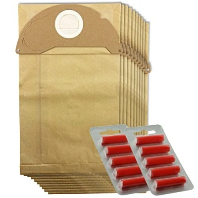 Image of Spares2go Dust Bags for Karcher MV2 IPX4 Vacuum Cleaners (Pack of 10 + Bag Freshener Sticks)