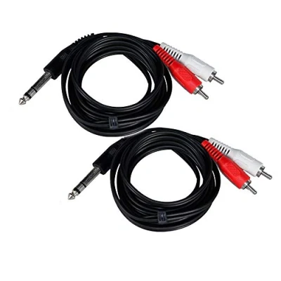 Image of 2x AV Link 6.35mm Male Stereo Jack to Phono RCA Signal Cables 2m