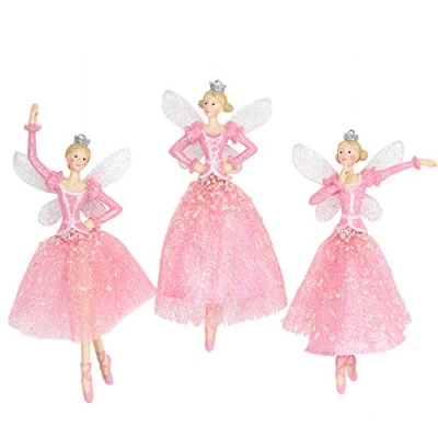 Image of 1 x Gisela Graham Choice of Pink Resin &amp; Fabric Fairies with Crowns Hanging Tree Decorations