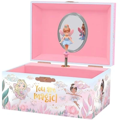 Image of Musical Fairy Jewellery Box for Girls Kids Music with Spinning and Mirror, Princess Birthday Gifts Little Girls, Boxes Ages 3 10 15.2 x 11.8 8.9 cm